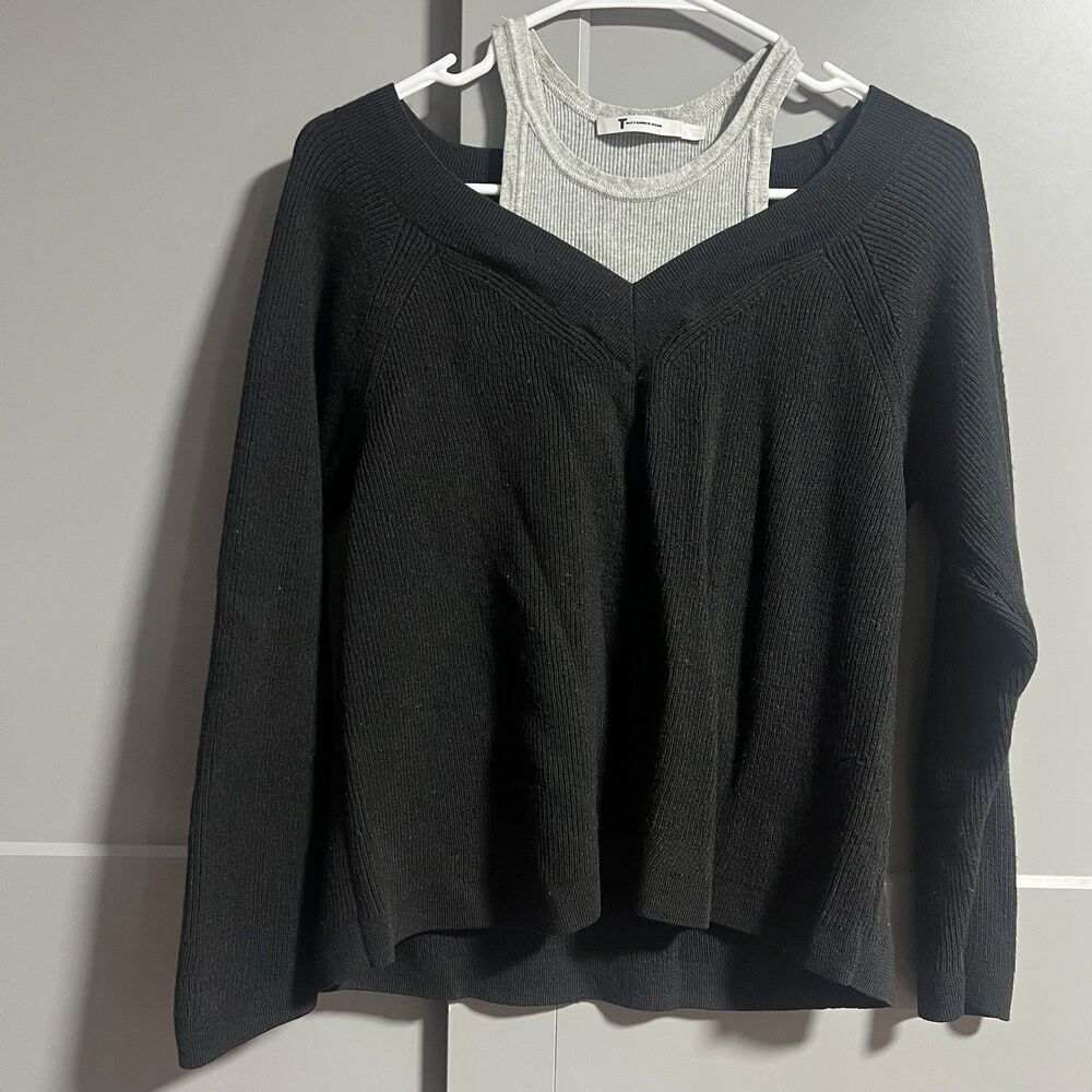 T Alexander Wang Women Faux Tank Top Knit V-Neck Sweater Black Small Academia